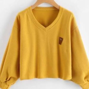Yellow V-Neck top with lantern sleeves